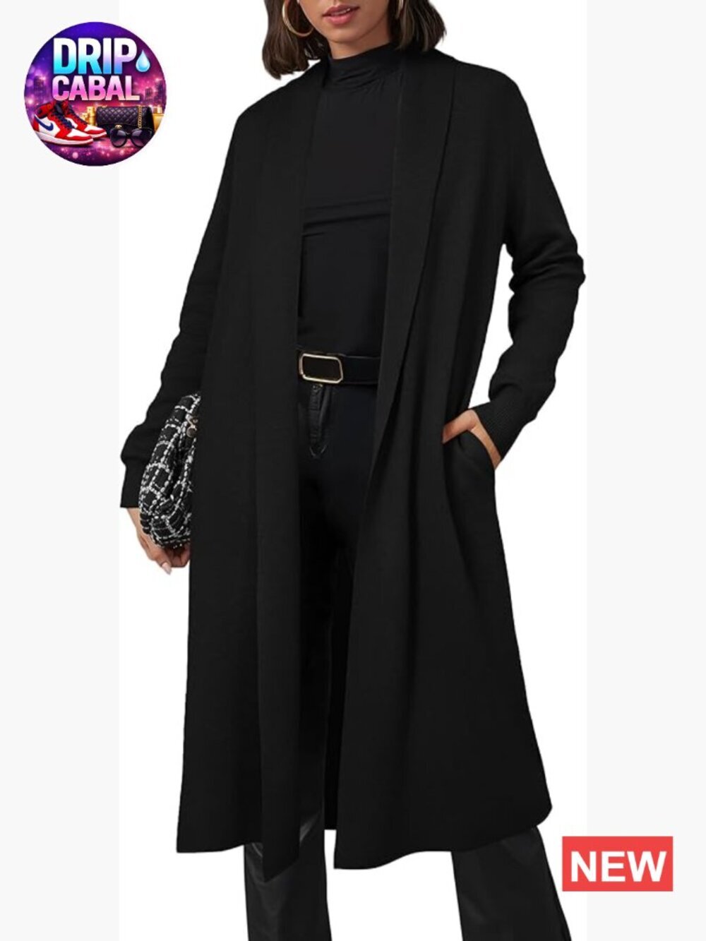 Wool Blend Oversized Open Front Long Cardigan with Pockets